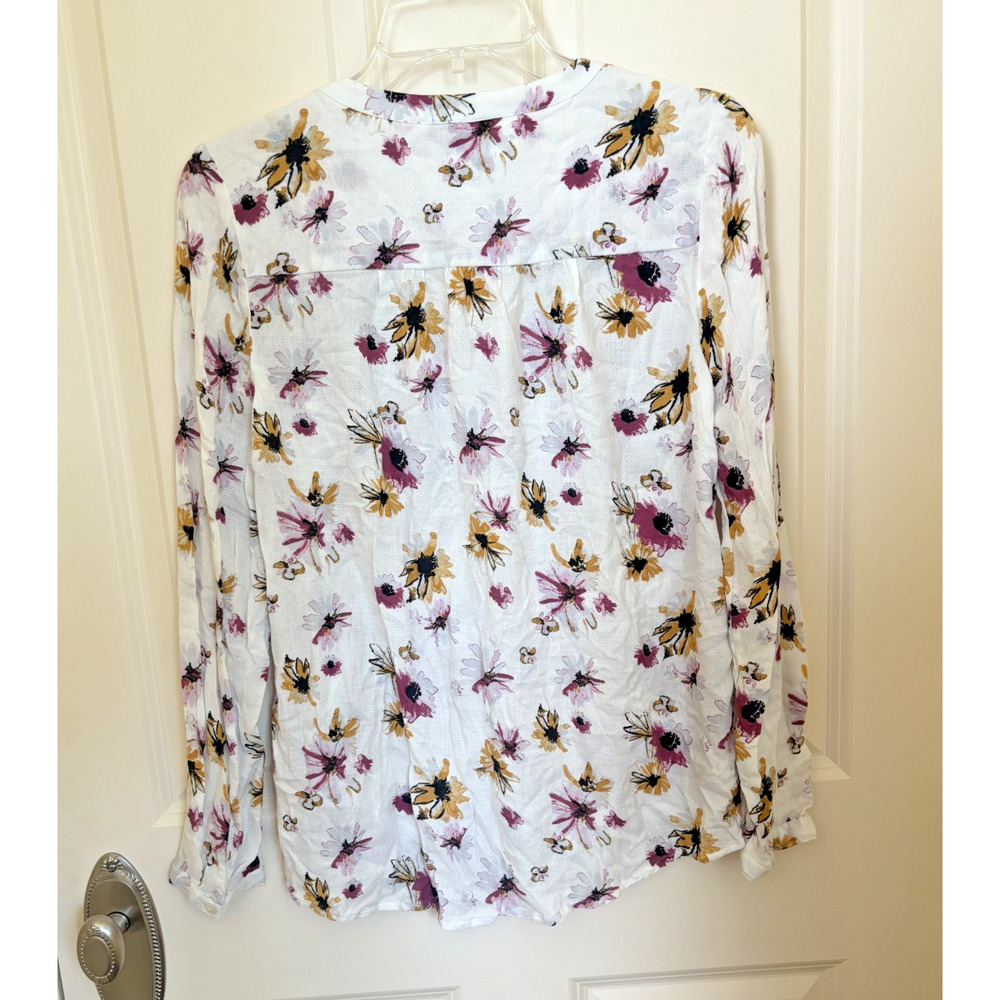 Lucky brand Small textured smocked long sleeve babydoll top floral boho - Picture 4 of 4